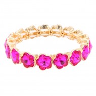 Gold Plated With Fuchsia Crystal Stretch Bracelet