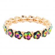 Gold Plated With Green AB Crystal Stretch Bracelet