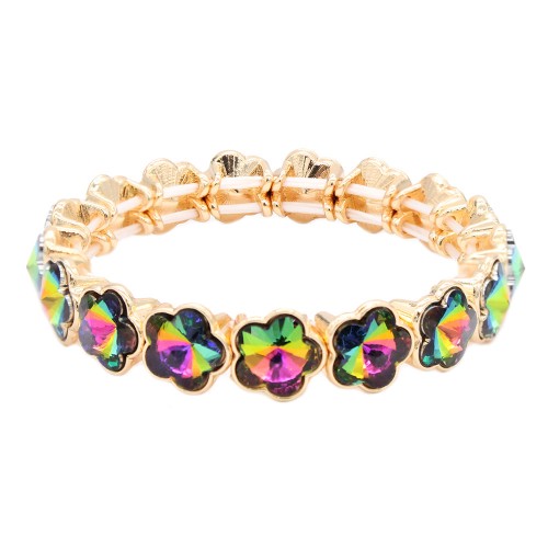 Gold Plated With Green AB Crystal Stretch Bracelet