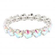 Rhodium Plated With AB Color Crystal Stretch Bracelet