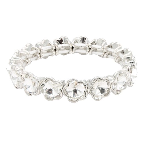Rhodium Plated With Clear Crystal Stretch Bracelet