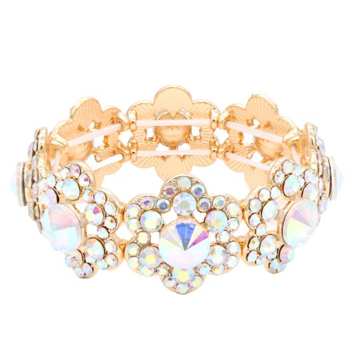 Gold Plated With Gold  AB Color Crystal Stretch Bracelet