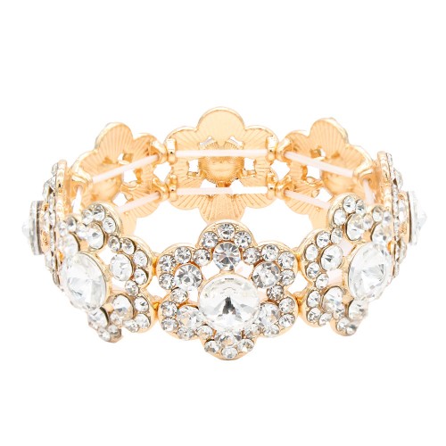 Gold Plated With Clear Crystal Stretch Bracelet