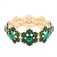 Gold Plated With Green  Color Crystal Stretch Bracelet