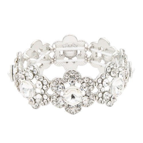 Rhodium Plated With Clear Crystal Stretch Bracelet