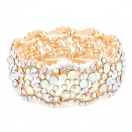 Gold Plated With Gold  AB Color Crystal Stretch Bracelet