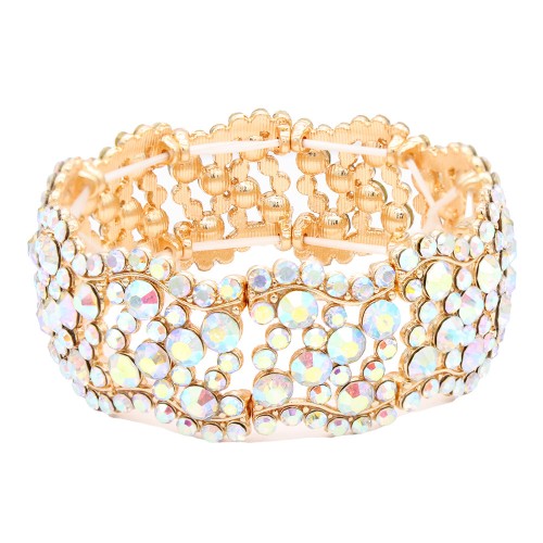 Gold Plated With Gold  AB Color Crystal Stretch Bracelet