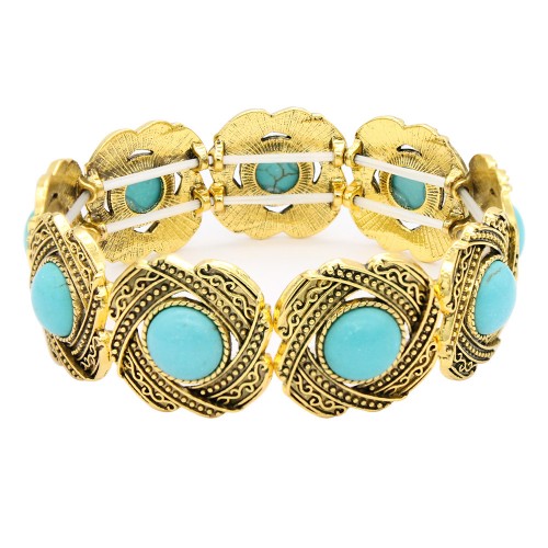 Anti Gold Plated With Turquoise Stone Stretch  Bracelet