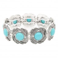 Anti Silver Plated With Turquoise Stretch   Bracelet