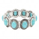 Anti Silver Plated With Turquoise Stretch   Bracelet