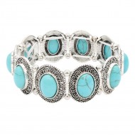 Anti Silver Plated With Turquoise Stretch   Bracelet