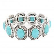 Anti Silver Plated With Turquoise Stretch   Bracelet