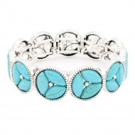 Anti Silver Plated With Turquoise Stretch   Bracelet