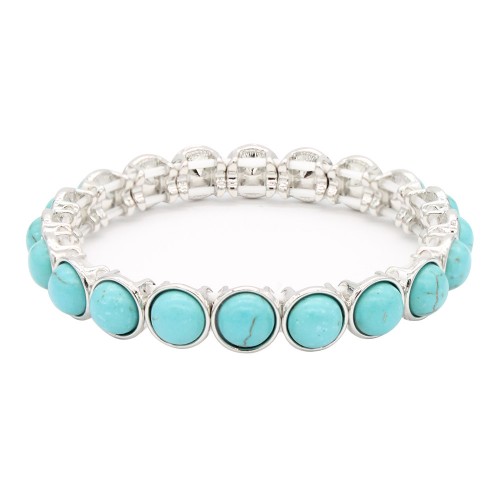 Anti Silver Plated With Turquoise Stretch   Bracelet