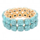 Anti Silver Plated With Turquoise Stretch   Bracelet