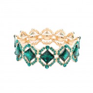 Gold Plated With Emrald Green Crystal Stretch Bracelets