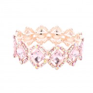 Gold Plated With Pink Crystal Stretch Bracelets