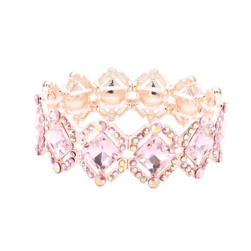 Gold Plated With Pink Crystal Stretch Bracelets