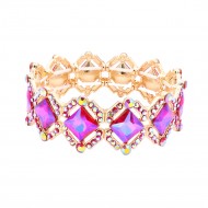 Gold Plated With Ruby Color Crystal Stretch Bracelets