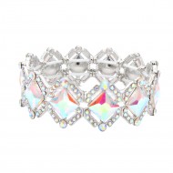 Rhodium Color With AB Color Crystal Stretch Bracelets