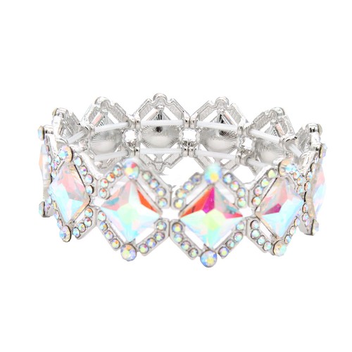 Rhodium Color With AB Color Crystal Stretch Bracelets
