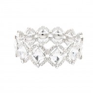 Rhodium Color With Clear Crystal Stretch Bracelets