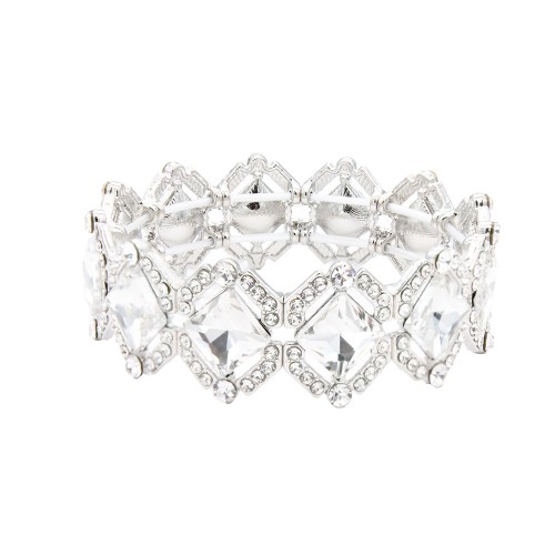 Rhodium Color With Clear Crystal Stretch Bracelets
