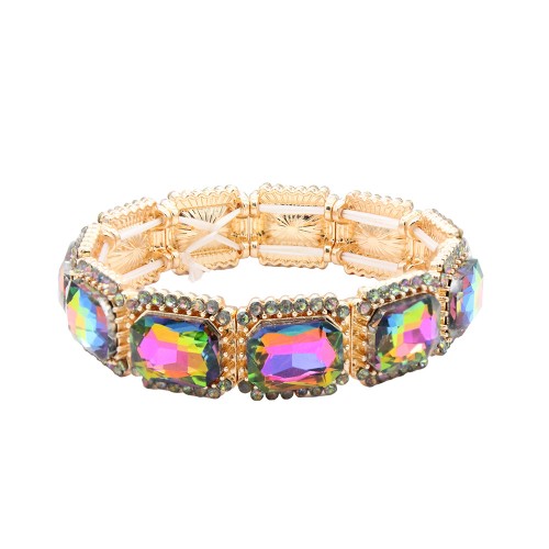 Gold Plated With Emerald Green Crystal Stretch Bracelets