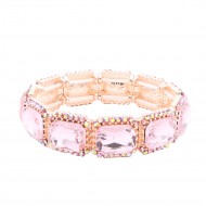Gold Plated With Pink Crystal Stretch Bracelets