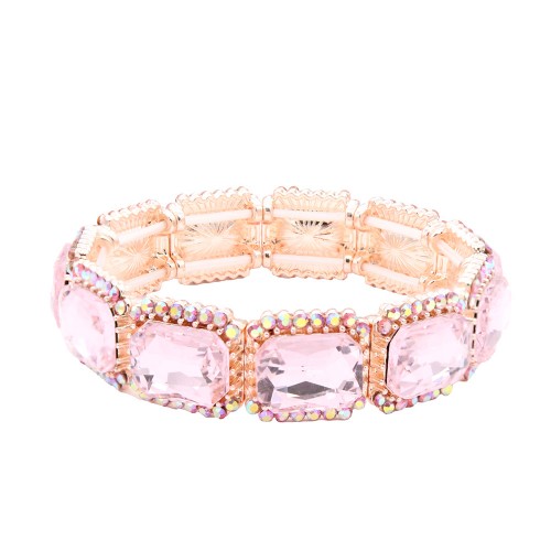 Gold Plated With Pink Crystal Stretch Bracelets