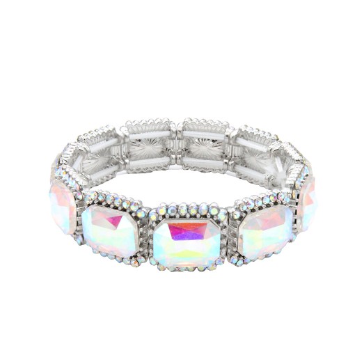 Rhodium Color With AB Color Crystal Stretch Bracelets