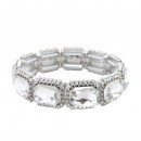 Rhodium Color With Clear Crystal Stretch Bracelets