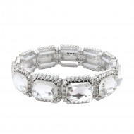 Rhodium Color With Clear Crystal Stretch Bracelets