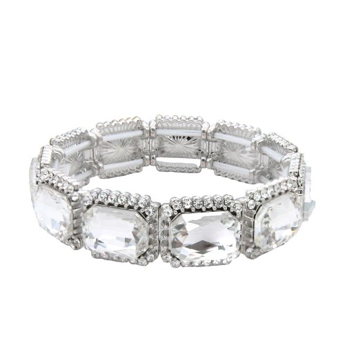 Rhodium Color With Clear Crystal Stretch Bracelets