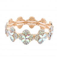 Gold Plated With AB Color Crystal Clover Stretch Bracelets