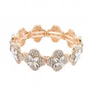 Gold Plated With Clear Crystal Clover Stretch Bracelets