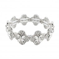 Rhodium Color With Clear Crystal Clover Stretch Bracelets