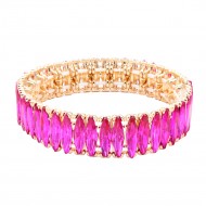 Gold Plated With Fushia Crystal Stretch Bracelets