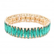 Gold Plated With Emerald Green Crystal Stretch Bracelets