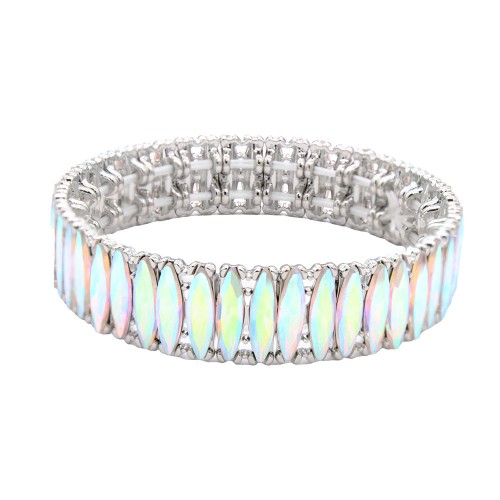 Rhodium Color With AB Color Crystal Stretch Bracelets
