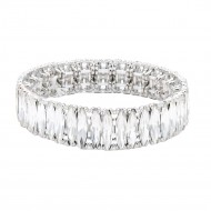 Rhodium Color With Clear Crystal Clover Stretch Bracelets