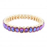Gold Plated With Blue AB Color Crystal Stretch Bracelets