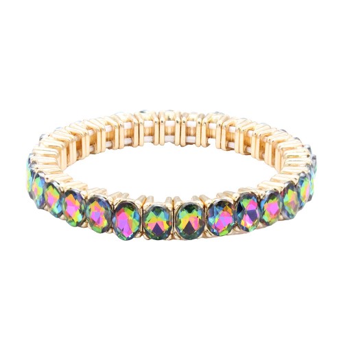 Gold Plated With Green AB Color Crystal Stretch Bracelets
