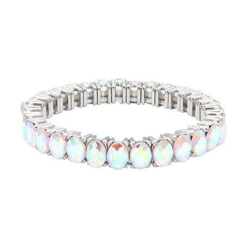 Rhodium Color With AB Color Crystal Stretch Bracelets