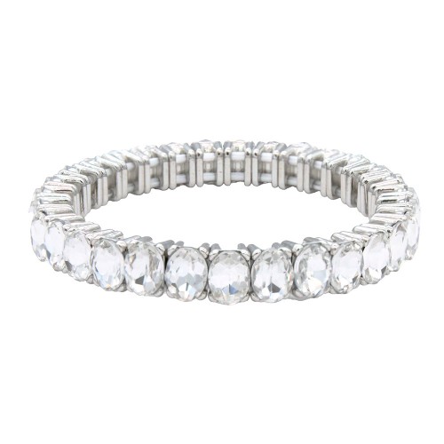 Rhodium Color With Clear Crystal Stretch Bracelets