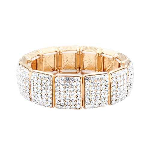 Gold Plated With Clear Crystal Stretch Bracelets