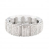 Rhodium Color With Clear Crystal Stretch Bracelets