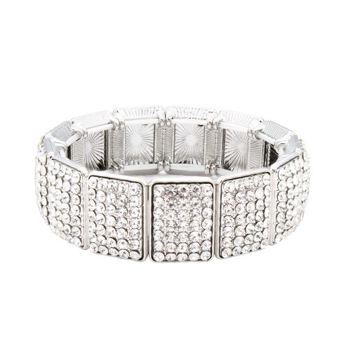 Rhodium Color With Clear Crystal Stretch Bracelets