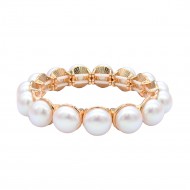 Gold Plated With 12mm Pearl Stretch Bracelets