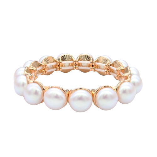 Gold Plated With 12mm Pearl Stretch Bracelets
